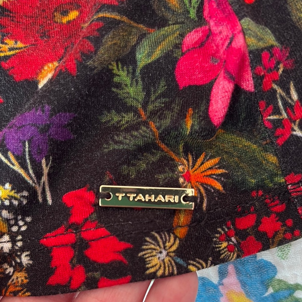 Tahari Black Floral Mockneck Top - Picture 6 of 8